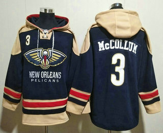 Men's New Orleans Pelicans #3 CJ McCollum Navy Blue Ageless Must Have Lace Up Pullover Hoodie