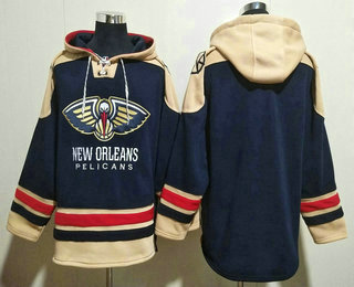 Men's New Orleans Pelicans Blank Navy Blue Ageless Must Have Lace Up Pullover Hoodie