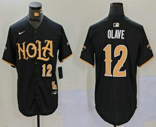 Men's New Orleans Saints #12 Chris Olave Black Nola Baseball Jersey