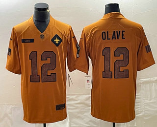 Men's New Orleans Saints #12 Chris Olave Brown 2023 Salute To Service Limited Stitched Jersey