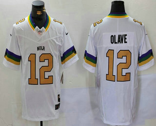 Men's New Orleans Saints #12 Chris Olave White 2024 FUSE Vapor Limited Stitched Jersey