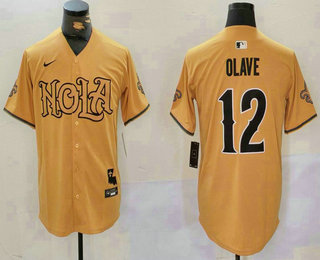 Men's New Orleans Saints #12 Chris Olave Yellow Nola Baseball Jersey