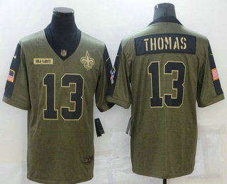 Men's New Orleans Saints #13 Michael Thomas 2021 Olive Salute To Service Limited Stitched Jersey