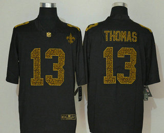 Men's New Orleans Saints #13 Michael Thomas Black 2020 Nike Flocked Leopard Print Vapor Limited NFL Jersey