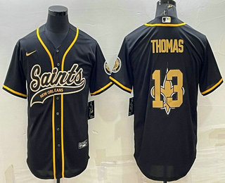 Men's New Orleans Saints #13 Michael Thomas Black Team Big Logo With Patch Cool Base Stitched Baseball Jersey