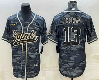 Men's New Orleans Saints #13 Michael Thomas Grey Camo With Patch Cool Base Stitched Baseball Jersey