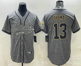 Men's New Orleans Saints #13 Michael Thomas Grey Gridiron With Patch Cool Base Stitched Baseball Jersey