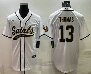 Men's New Orleans Saints #13 Michael Thomas White With Patch Cool Base Stitched Baseball Jersey