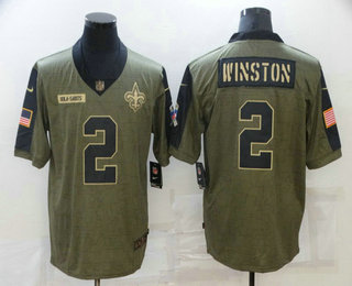 Men's New Orleans Saints #2 Jameis Winston 2021 Olive Salute To Service Limited Stitched Jersey