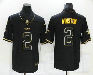 Men's New Orleans Saints #2 Jameis Winston Black Golden Edition Stitched NFL Nike Limited Jersey