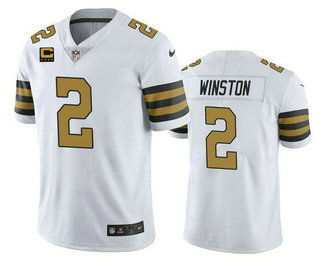 Men's New Orleans Saints #2 Jameis Winston White With 4 star C Patch Color Rush Cool Base Stitched Jersey