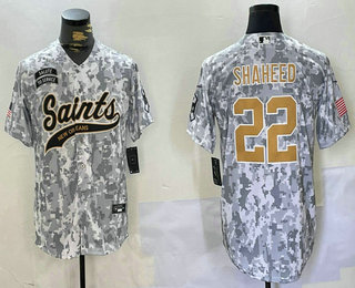 Men's New Orleans Saints #22 Rashid Shaheed Arctic Camo 2024 Salute to Service Stitched Baseball Jersey