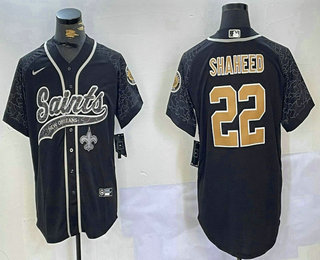 Men's New Orleans Saints #22 Rashid Shaheed Black Reflective Cool Base Stitched Baseball Jersey