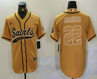 Men's New Orleans Saints #22 Rashid Shaheed Gold Cool Base Stitched Baseball Jersey