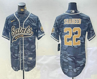 Men's New Orleans Saints #22 Rashid Shaheed Grey Camo With Patch Cool Base Stitched Baseball Jersey