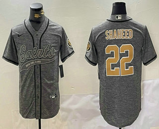 Men's New Orleans Saints #22 Rashid Shaheed Grey Gridiron With Patch Cool Base Stitched Baseball Jersey