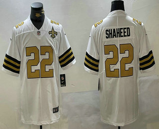 Men's New Orleans Saints #22 Rashid Shaheed Limited White With Team Patch Vapor Stitched Jersey