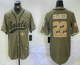 Men's New Orleans Saints #22 Rashid Shaheed Olive 2022 Salute To Service Cool Base Stitched Baseball Jersey