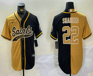 Men's New Orleans Saints #22 Rashid Shaheed Yellow Black Two Tone With Patch Cool Base Stitched Baseball Jersey