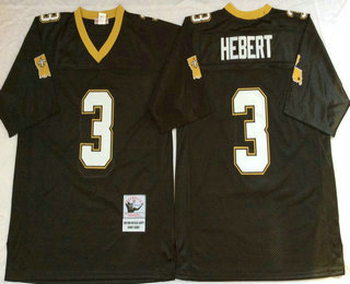 Men's New Orleans Saints #3 Bobby Hebert Black Throwback Stitched NFL Jersey