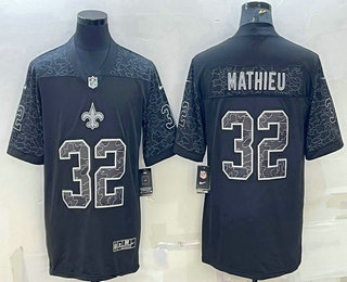 Men's New Orleans Saints #32 Tyrann Mathieu Black Reflective Limited Stitched Football Jersey