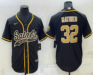 Men's New Orleans Saints #32 Tyrann Mathieu Black Stitched MLB Cool Base Nike Baseball Jersey