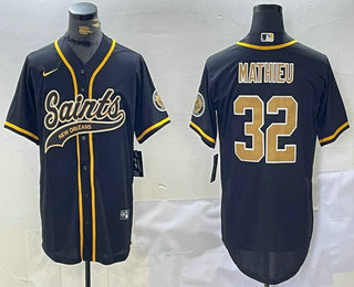 Men's New Orleans Saints #32 Tyrann Mathieu Black With Patch Cool Base Stitched Baseball Jersey