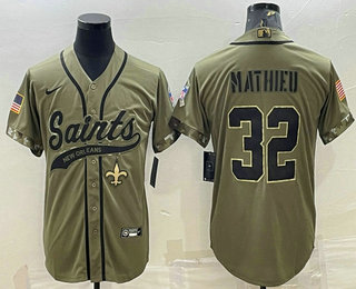 Men's New Orleans Saints #32 Tyrann Mathieu Olive 2022 Salute To Service Cool Base Stitched Baseball Jersey