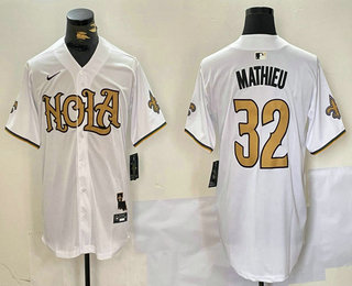 Men's New Orleans Saints #32 Tyrann Mathieu White Nola Baseball Jersey