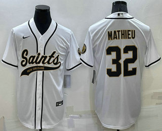 Men's New Orleans Saints #32 Tyrann Mathieu White Stitched MLB Cool Base Nike Baseball Jersey