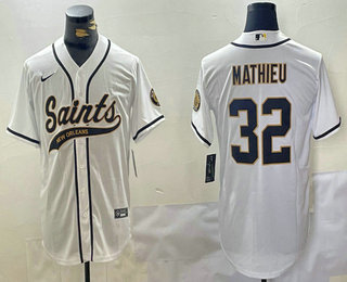 Men's New Orleans Saints #32 Tyrann Mathieu White With Patch Cool Base Stitched Baseball Jersey