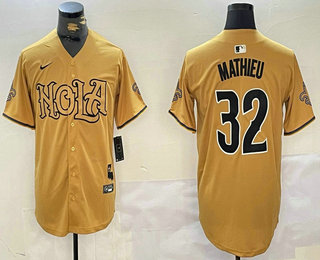 Men's New Orleans Saints #32 Tyrann Mathieu Yellow Nola Baseball Jersey