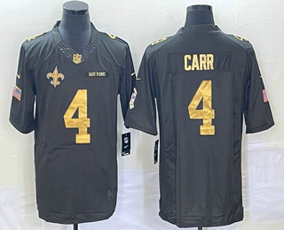 Men's New Orleans Saints #4 Derek Carr Anthracite Gold 2016 Salute To Service Stitched NFL Nike Limited Jersey