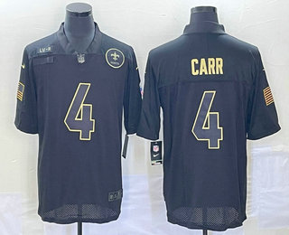 Men's New Orleans Saints #4 Derek Carr Black 2020 Salute To Service Stitched NFL Nike Limited Jersey