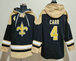 Men's New Orleans Saints #4 Derek Carr Black Ageless Must Have Lace Up Pullover Hoodie