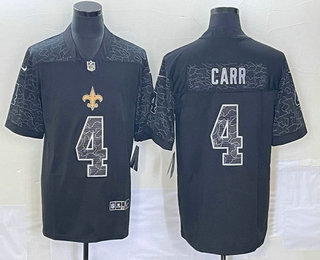 Men's New Orleans Saints #4 Derek Carr Black Reflective Limited Stitched Football Jersey