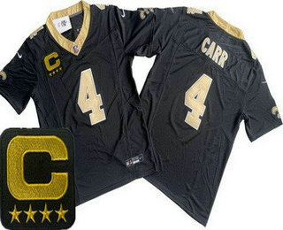 Men's New Orleans Saints #4 Derek Carr Limited Black C Patch FUSE Vapor Jersey