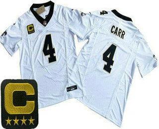 Men's New Orleans Saints #4 Derek Carr Limited White C Patch FUSE Vapor Jersey