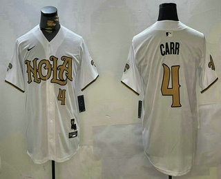 Men's New Orleans Saints #4 Derek Carr Number White Nola Baseball Jersey