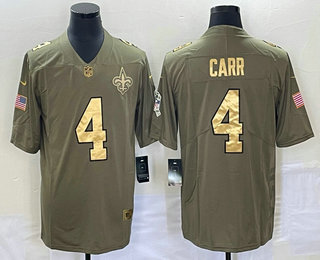 Men's New Orleans Saints #4 Derek Carr Olive Gold 2019 Salute To Service Stitched NFL Nike Limited Jersey
