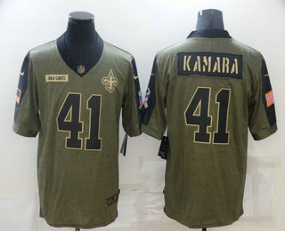 Men's New Orleans Saints #41 Alvin Kamara 2021 Olive Salute To Service Limited Stitched Jersey