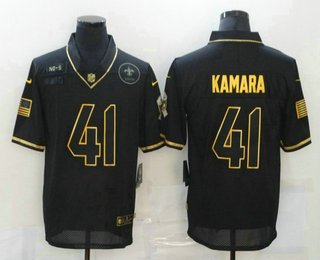 Men's New Orleans Saints #41 Alvin Kamara Black Gold 2020 Salute To Service Stitched NFL Nike Limited Jersey