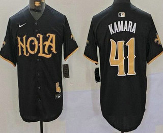 Men's New Orleans Saints #41 Alvin Kamara Black Nola Baseball Jersey