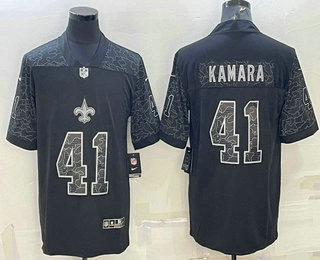 Men's New Orleans Saints #41 Alvin Kamara Black Reflective Limited Stitched Jersey