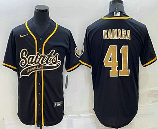 Men's New Orleans Saints #41 Alvin Kamara Black Stitched MLB Cool Base Nike Baseball Jersey