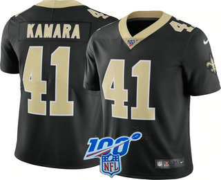 Men's New Orleans Saints #41 Alvin Kamara Black With 100th Patch 2017 Vapor Untouchable Stitched NFL Nike Limited Jersey