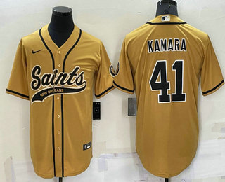 Men's New Orleans Saints #41 Alvin Kamara Gold Stitched MLB Cool Base Nike Baseball Jersey