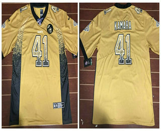 Men's New Orleans Saints #41 Alvin Kamara Gold TB Patch and 100th Seasons Patch Drift Fashion Limited Jersey