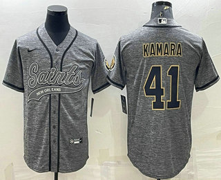 Men's New Orleans Saints #41 Alvin Kamara Grey Gridiron With Patch Cool Base Stitched Baseball Jersey