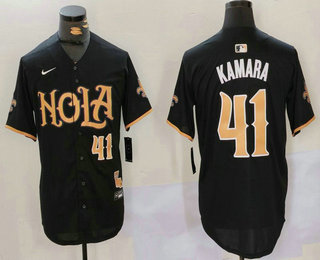 Men's New Orleans Saints #41 Alvin Kamara Number Black Nola Baseball Jersey